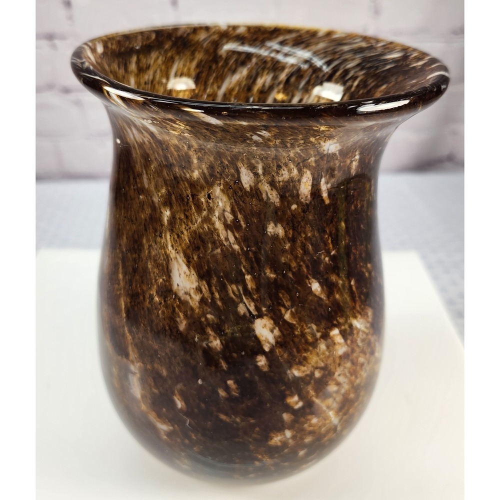 Vintage‎ Murano Brown-Amber, Cream Swirl Hand Blown Vase Rich Earth Tone Colors!